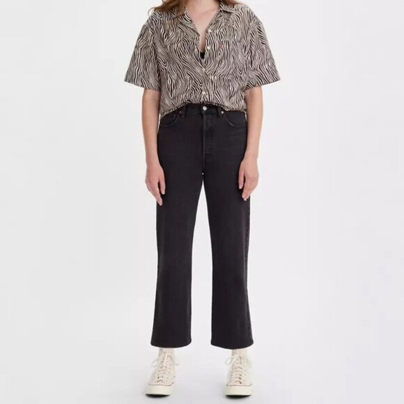 Levi's® Premium Black RIBCAGE STRAIGHT ANKLE WOMEN'S JEANS size 30 - Picture 1 of 13